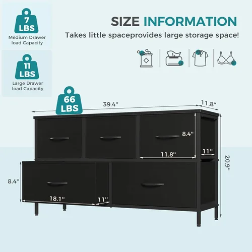Miniatura 3 de OLIXIS Cómoda de 5 cajones para dormitorio, mueble organizador de armario, soporte de TV para sala de estar, pasillo, torre de almacenamiento