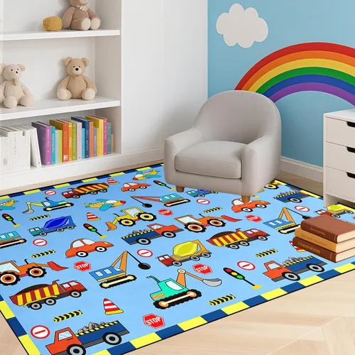 Miniatura 8 de Alfombras de construcción para habitación de niños de 2 x 3 pies, alfombra de juego para autos y camiones, alfombra de coche para niños, alfombra