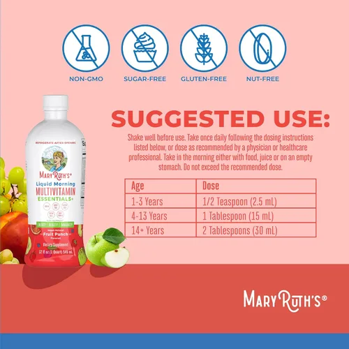 Miniatura 3 de MaryRuth Organics Liquid Morning Multivitamin Essentials+ Vitamina A C D E B6 B12 Biotina Zinc, para hombre y mujer, multivitamínico, apoyo