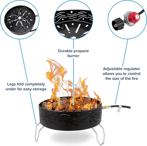 Miniatura 5 de Camco Fogata de propano portátil Cuenta con manguera de 8 pies y regulador ajustable Ideal para campamentos con restricciones de fuego (58047)