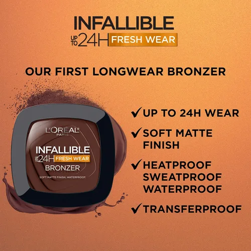 Miniatura 2 de L'Oreal Paris Infallible Fresh Wear - Bronceador suave mate de larga duración hasta 24 horas. Resistente al agua, al calor, a la transferencia, a