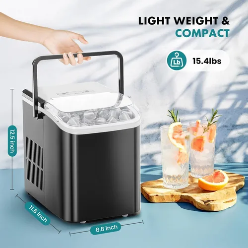 Miniatura 6 de OLIXIS Máquina para hacer hielo con asa, 26 libras en 24 horas, 9 cubitos de hielo en 6 minutos, máquina de hielo portátil de autolimpieza con cesta