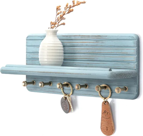 Miniatura 28 de Rebee Vision Soporte de pared de madera de acacia para decoración del hogar, mini llavero de 7 pulgadas para pared con 4 ganchos resistentes