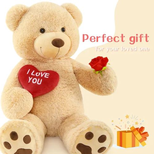 Miniatura 2 de BENINY Osos de peluche grandes en forma de corazón rojo, osos de peluche negros con bordado "Te quiero" para novia, osos de peluche grandes