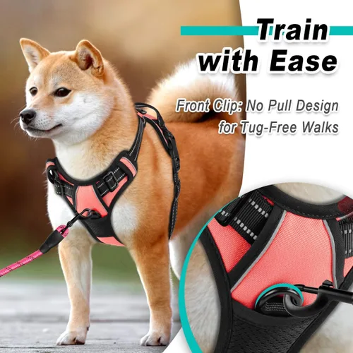 Miniatura 2 de BARKBAY Arnés para perro sin tirones para perros medianos, ajustable, reflectante, cómodo, sin estrangulamiento, resistente - perfecto para Rosa