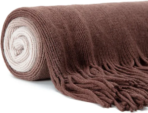 Miniatura 6 de Chanasya Manta acrílica súper suave con borlas en degradado gradual de alta calidad, cálida, acogedora, ligera y esponjosa para cama, sofá, silla