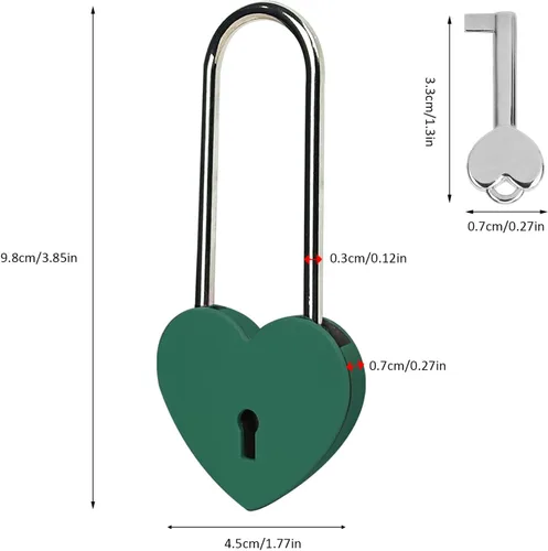 Miniatura 3 de Love Lock - Candado de corazón, 1.969 in, 3.5 pulgadas, pintura de goma, color rojo, con llave para valla, puente, amantes, boda, aniversario