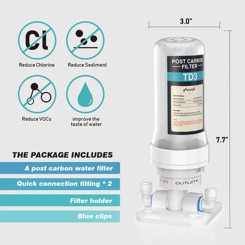 Miniatura 6 de Frizzlife Filtro de agua en línea TD-3, filtro de agua de repuesto rápido que elimina el cloro, los compuestos orgánicos volátiles y el olor, ajusta