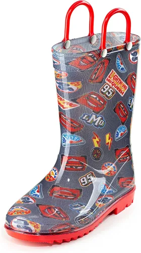 Disney Cars Lightening McQueen - Botas de lluvia de PVC para niños, asas fáciles de poner, color negro para niños pequeños y pequeños