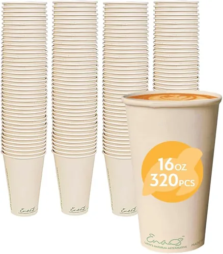 Miniatura 10 de Tazas de café desechables 100% compostables (paquete de 80 unidades de 12 onzas), tazas de papel hechas de bambú, ecológicas, biodegradables de alta