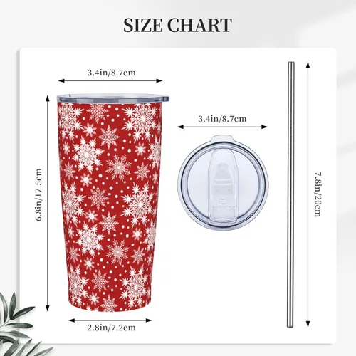 Miniatura 2 de Perinsto Vaso de viaje de 20 onzas con tapa y pajilla, diseño de copos de nieve de invierno, vaso de acero inoxidable rojo, taza de café aislada