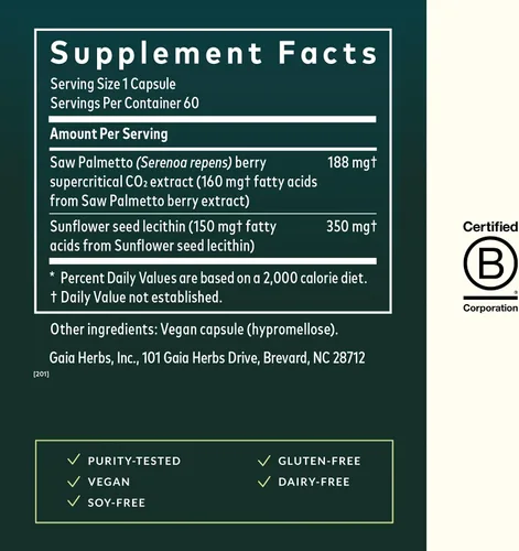 Miniatura 3 de Gaia Herbs Saw Palmetto - Apoya la función saludable de la próstata y la salud urinaria - Saw Palmetto y lecitina de semillas de girasol para apoyar