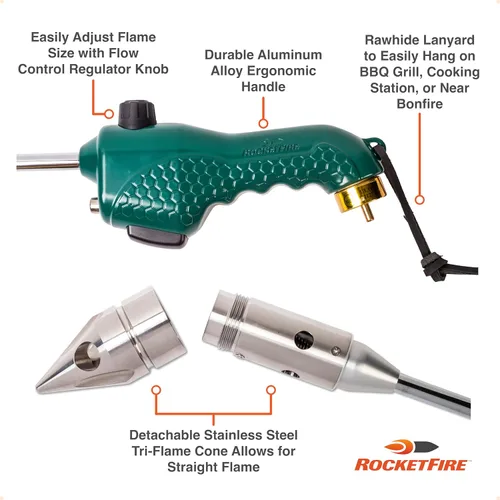 Miniatura 4 de ROCKETFIRE Antorcha Encendedora de Fuego Cabezal de Antorcha de Propano Perfecto, Pistola para Parrilla, Antorcha para Carbón Compatible