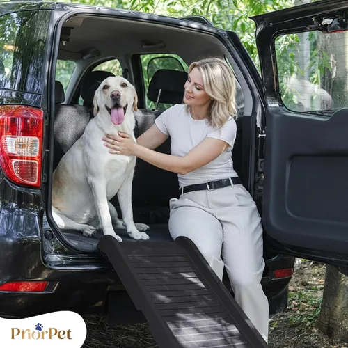 Miniatura 11 de Rampa para perros para automóvil, rampas antideslizantes para perros grandes, rampa estable para perros de 190 libras de capacidad, rampa plegable