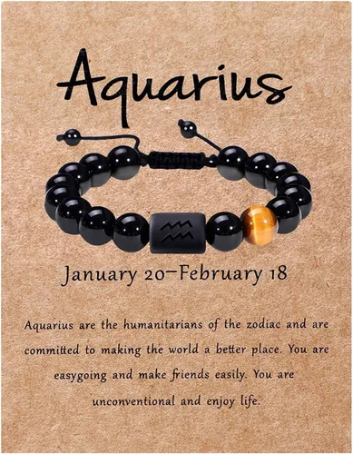 Miniatura 50 de SUMMER LOVE Father's Day Gifts Zodiac Bracelet for Men Women 10mm Natural Black Onyx Stone Star Sign Constellation Beaded Protection Bracelet