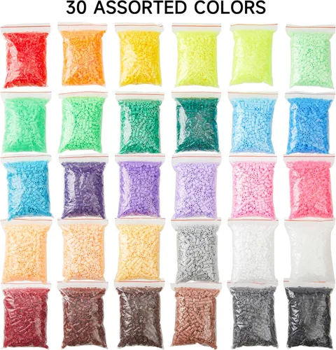 Miniatura 2 de INSCRAFT Kit de 30,000 cuentas de fusibles - 30 paquetes individuales de cuentas de hierro con 3 tableros de enhebrado, 5 papeles de planchado, 10