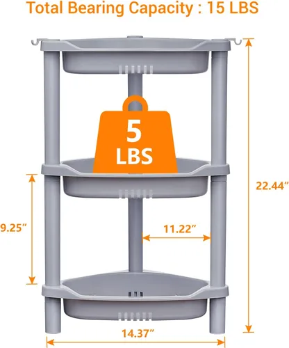 Miniatura 2 de ELYKEN Organizador de Ducha de 3 Niveles Estante Esquinero, 14.4 x 11.2 x 22.4 pulgadas, resistente al óxido, soportes de estante de ducha de Gris