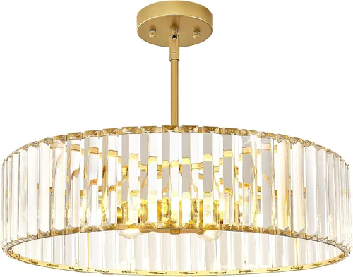 Miniatura 17 de YURNYQ Lámpara de Techo de Cristal, Moderna Lámpara de Techo Semi Empotrada, Luminarias de Techo Cromadas para Pasillo, Cocina, Entrada, Dormitorio