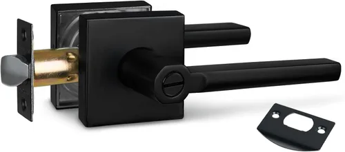 NEWBANG Palanca de puerta de cama/baño para privacidad Baño e interior Manija de cerradura de puerta en negro mate envejecido, HD1601-DB-BK-1P