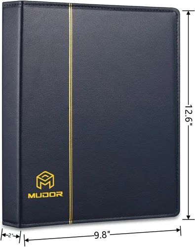 Miniatura 2 de MUDOR Carpeta clásica vacía de poliuretano de alta calidad, 4 anillas, libro de stock para sellos, documentos, monedas, billetes de banco (azul)