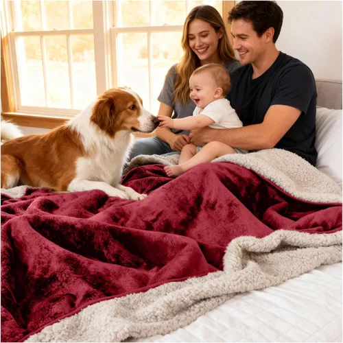 Miniatura 12 de Sacred Weapon Manta impermeable para cama – Manta doble de sherpa y forro polar – Manta impermeable para sofá absorbente, lavable y a prueba de Rojo