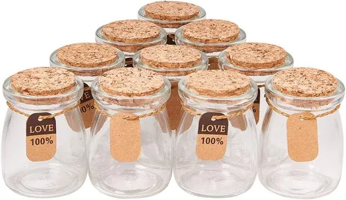 BENECREAT Paquete de 10 tarros de cristal para fiesta de boda con tapas de corcho, etiquetas y cuerdas para dulces, especias, colección de conchas,