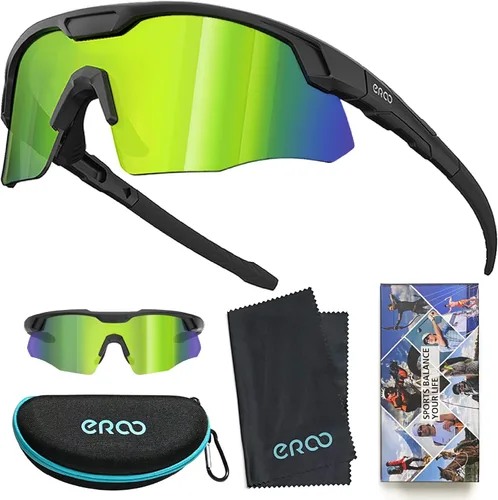 Miniatura 9 de Gafas de sol de béisbol pequeñas envolventes para jóvenes, niños y mujeres, para correr, ciclismo, deportes al aire libre S598 Negro/Amarillo Verde