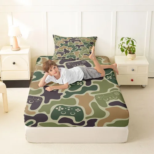 Miniatura 3 de Erosebridal Camouflage Sheets for Boys Girls Game Console Fitted Sheet,3D Gamer Controller Kids Bedding Sets Army Camo Bed Sets Twin 2 Piece