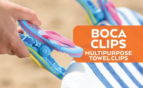 Miniatura 5 de O2COOL Bocaclips - Pinzas para toallas de playa para sillas de playa, accesorios para patio y piscina - (Chanclas) 2