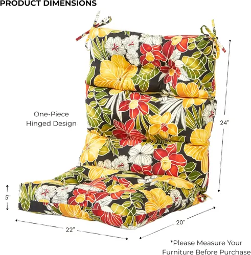 Miniatura 5 de Cojines para silla de respaldo alto para exteriores, diseño de asiento y respaldo con bisagras de una pieza, reversibles con 4 lazos, tela