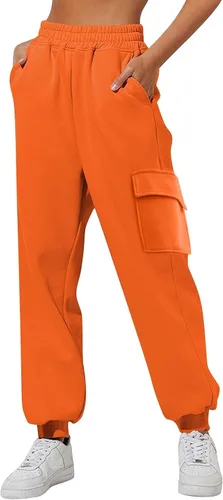 PEKIOGT Pantalones deportivos tipo cargo para mujer, estilo casual, holgados, de forro polar, cintura alta, pantalones deportivos de pierna ancha