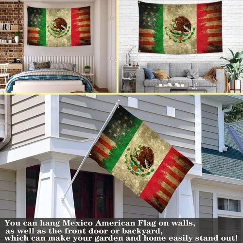 Miniatura 6 de NASIAN Bandera de México, banderas mexicano-americanas para exteriores, 3 x 5, doble cara, México, Estados Unidos, bandera de la amistad, bandera