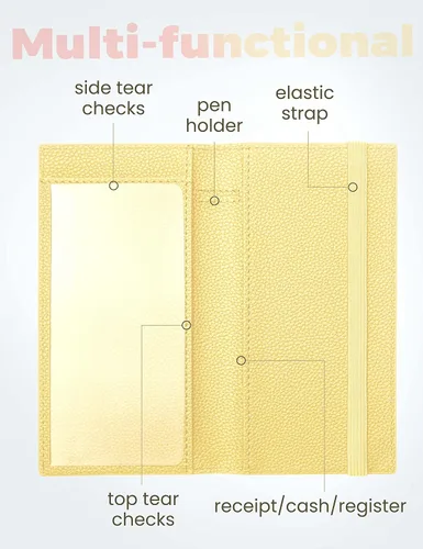 Miniatura 90 de Yarnic Funda para chequera personal, soporte para chequera con soporte para bolígrafo y divisor de plástico transparente integrado para cheques Rosa