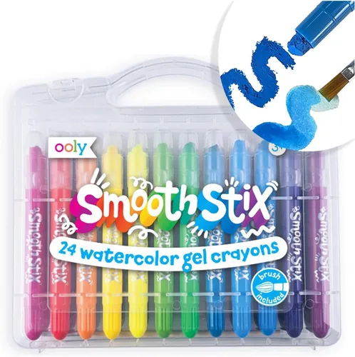 Miniatura 11 de Ooly Smooth Stix - Crayones de gel para niños y adultos con pincel, juego de 6 colores arcoíris de acuarela para vidrio y papel con estuche, juego