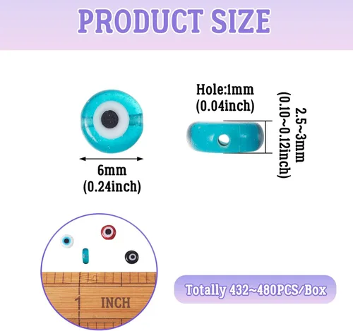 Miniatura 4 de Cheriswelry 420 unidades/caja de 0.236 in surtidas cuentas de cristal de ojo malvado multicolor, planas, redondas, monstruo, disco de ojo