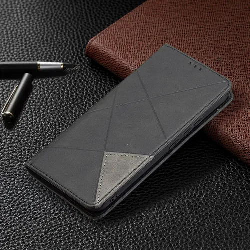 Miniatura 6 de Funda con tapa para Vivo Y11, Y15, Y12 e Y17, diseño de rombos de piel sintética, con función atril, cierre magnético, para Vivo Y11/Y15/Y12/Y17