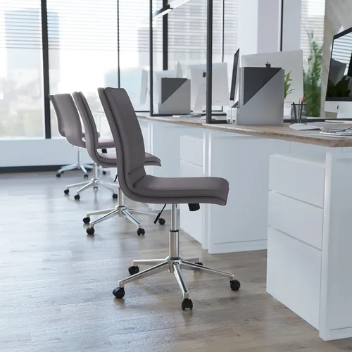 Miniatura 7 de Flash Furniture Madigan Task - Silla de oficina – Lujosa tapicería de cuero negro – Respaldo medio acolchado y asiento – Base cromada ajustable