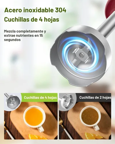 Miniatura 2 de Batidora de inmersión 5 en 1 de mano, Abuler 1000W batidora de mano con palillo, 12 velocidades batidora de mano de acero inoxidable 304 con vaso