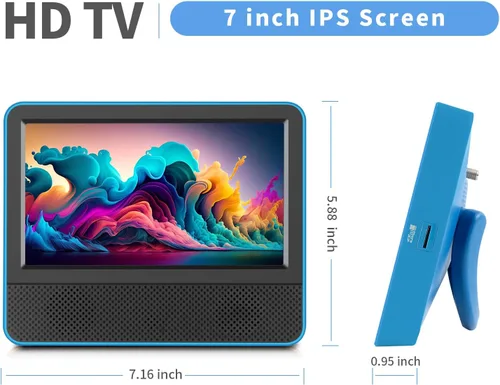 Miniatura 5 de Jexiop Mini TV portátil de 7 pulgadas y pantalla IPS 1080P, sintonizador digital ATSC, salida de auriculares, puerto USB/TF, entrada HDMI, DC-12V