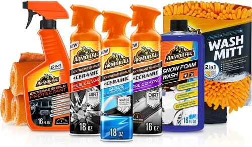 Kit Ultimate de Lavado de Automóvil Armor All, Incluye Lavado de Auto, Limpiador de Cristales, Limpiador de Neumáticos, Accesorios de Microfibra
