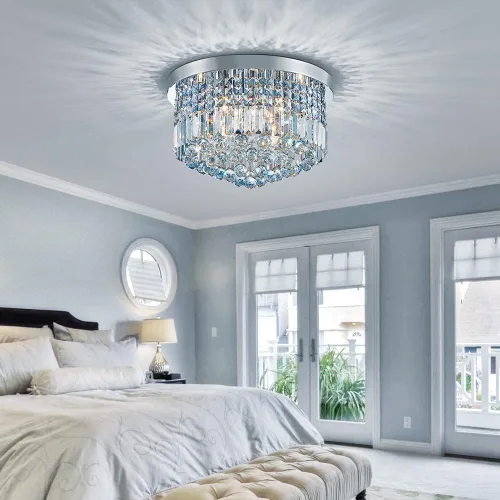 Miniatura 8 de Saint Mossi - Lámpara de araña de cristal K9 moderna de 9 luces, montaje empotrado, perfecto para comedor, baño, dormitorio, base de bombilla E12