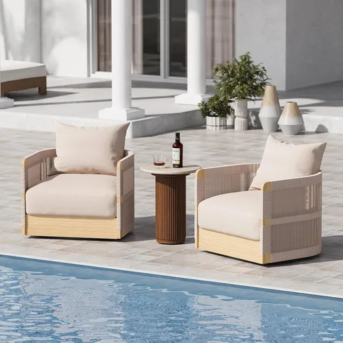 Miniatura 13 de homary Silla giratoria de ratán para patio, muebles de mimbre para exteriores con cojín grueso a prueba de lluvia y marco de aluminio para jardín