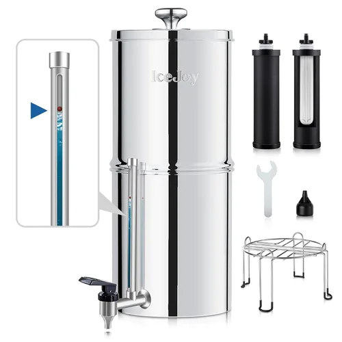 IceJoy Sistema de filtro de agua por gravedad de ultrafiltración, purificador de encimera de acero inoxidable, certificado NSF/ANSI 42, bloque de