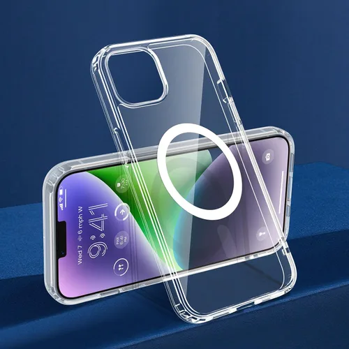 Miniatura 4 de VEGO Funda para iPhone 13 y iPhone 14, con imanes integrados, parte trasera de policarbonato duro transparente + funda delgada de TPU suave