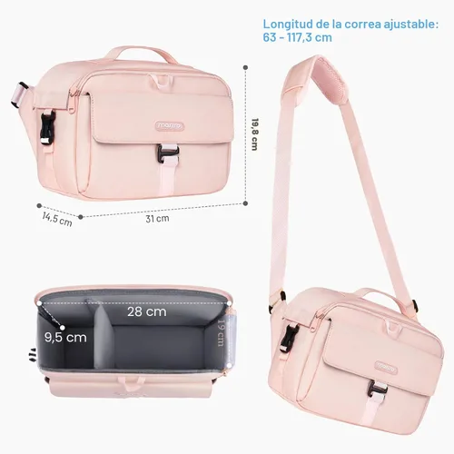 Miniatura 3 de MOSISO Bolsa de Hombro para Cámara Estuche Bolso Cruzado Bandolera, DSLR/SLR/Sin Espejo Compacto Acolchado Bolso de Mano para Fotografía con Rosa
