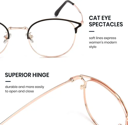 Miniatura 6 de Cyxus Paquete de 2 lentes de bloqueo de luz azul para mujer, diseño de montura redonda de ojo de gato, luz azul antidañina entre 380 nm y 450 nm