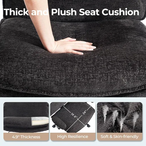 Miniatura 7 de Silla Cruzada con Brazos Abatibles y Ruedas con Bloqueo, Silla de Escritorio de Oficina de Tela de Felpa con Patas Cruzadas, Silla Giratoria de Negro