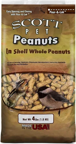 Scott Pet Semillas para Aves Silvestres, Cacahuetes Enteros, Bolsa de 4 libras, Alimento, Gran Fuente de Proteína y Fibra, Cacahuetes para Aves