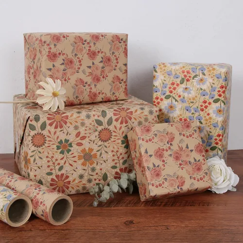 Miniatura 4 de Aimyoo Rollo de Papel de Envolver Kraft Floral, Papel de Regalo de Flores Vintage para Todas las Ocasiones para Bodas, Cumpleaños, Despedida de 2301