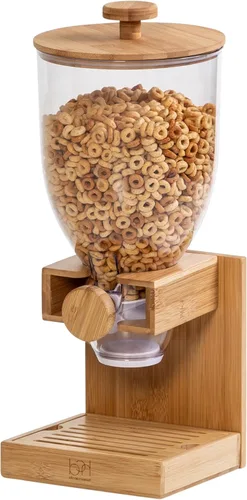 Honey-Can-Do Dispensador de cereales de bambú con tapa hermética - Dispensador de alimentos secos para encimera para organización de cocina -